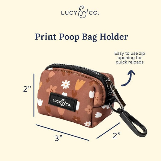 Lucy & Co. Chocolate Meadows Dog Poop Bag Holder - Leak Proof Dispenser - Hygienic Pet Poop Pickup (Brown & White Floral)