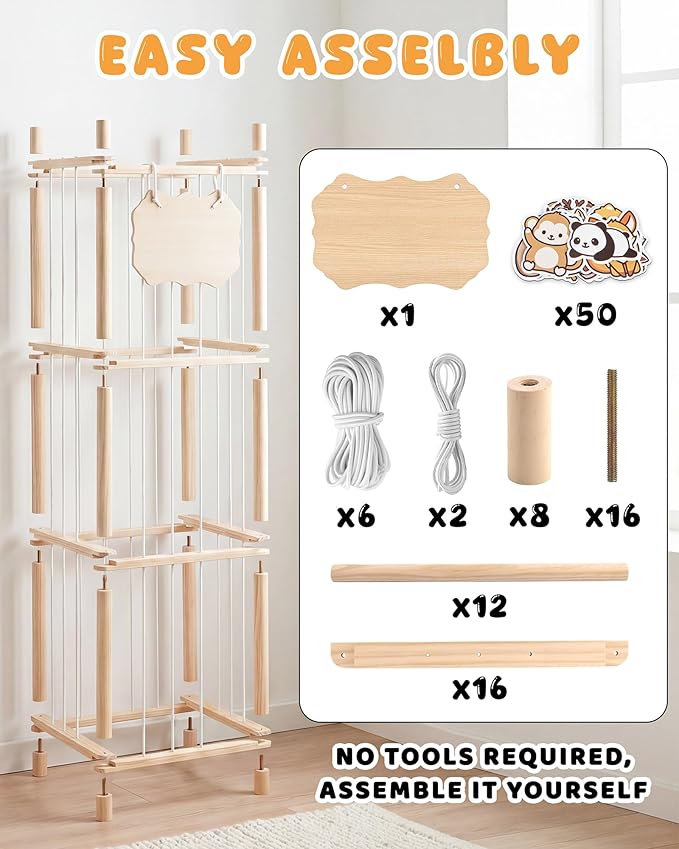 Stuffed Animal Storage Holder, Kids Plushies Toy Storage Organizer with Cute Sticker, 54In Wood Stuffed Animal Zoo Storage, Toy Shelf for Boys Girls, Ideal for Nursery, Playroom, Bedroom, Toddler Room