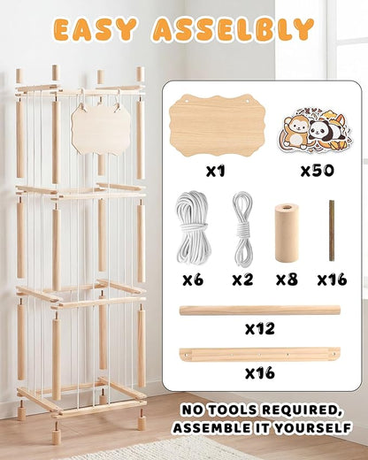 Stuffed Animal Storage Holder, Kids Plushies Toy Storage Organizer with Cute Sticker, 54In Wood Stuffed Animal Zoo Storage, Toy Shelf for Boys Girls, Ideal for Nursery, Playroom, Bedroom, Toddler Room