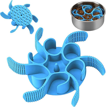Dog Slow Feeder Bowls Silicone Spiral Pet Food Feeder Insert to Slow Down Eating for Large Medium Small Breed Dogs Perfect with Stainless Steel Glass Ceramic Pet Bowls (Blue)