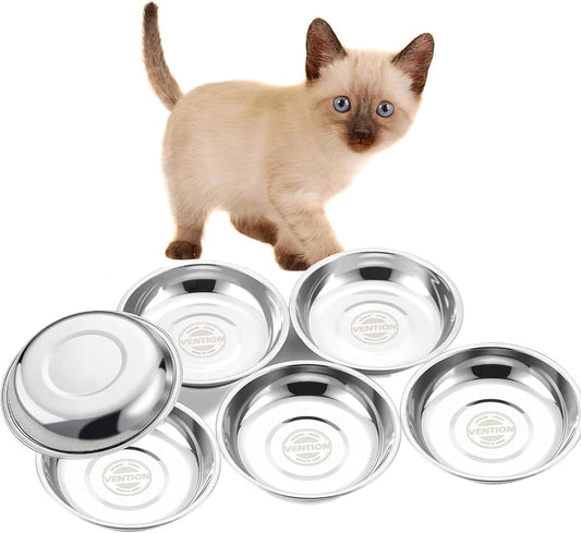 VENTION Small Shallow Cat Food Bowls, Outer Dia. 5 in Whisker Fatigue Cat Bowl, Stainless Steel Cat Food Dish for Indoor Cats, Set of 6 Replacement Cat Bowls for Raised Station(7.4 Fl.oz)
