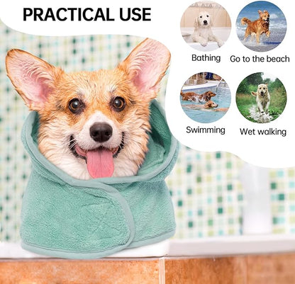 Microfibre Dog Drying Coat, Super Absorbent Towel, Magic Sticker & Belly Strap - Dog Robes for After Bath, Small to Large Sizes