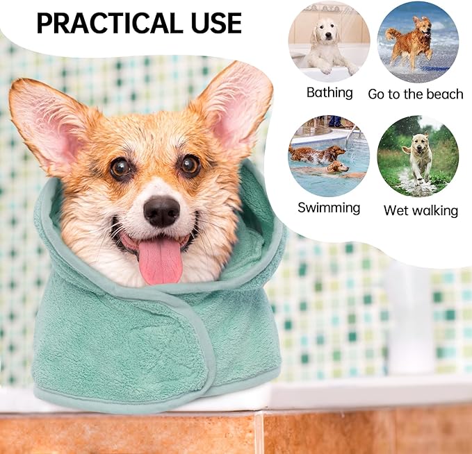 Dog Bathrobe Dog Drying Coat, Microfibre Material Fast Drying Super Absorbent Dog Bath Towel, Magic Sticker & Belly Strap, Dog Robes for After Bath Dog Bath Robe for Puppy Small Medium Large Dog Cat