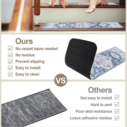 OJIA Stair Treads Carpet for Wooden Steps Non-Slip Landing Mat Stair Rug with Rubber Backing, Soft Stair Runner Safety Rugs for Family, Absorbent Washable 31x31 inch