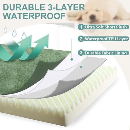 Outdoor Waterproof Dog Beds Large Sized Dog Washable, XL Leather Crate Pad 42 inch, Extra Large Orthopedic Foam Pet Bed with Removable Cover Reversible, Anti-Slip Kennel Pad, 41"x27", Green