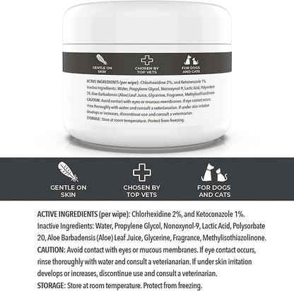 Smiling Paws Pets - Antibacterial & Antifungal Wipes for Dogs & Cats (with Chlorhexidine & Ketoconazole)