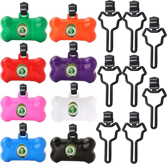 8 Pack Dog Poop Bag Dispenser Include 8 Rolls (120 Bags) Leak-Proof Doggie Pet Waste Bags & 8 Pack Poop Bag Holders(Random Color)