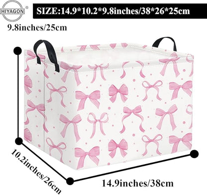HIYAGON Rectangular Kids Basket Baby Girl Basket Fabric Storage Bin Organizer Box Room Decor(Dreamy Bowknot)