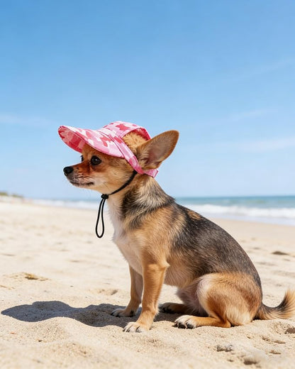 PET SHOW Dog Baseball Cap Camouflage Dog Visors for Small Medium Dogs Summer Waterproof Pet Sun Hats with Ear Holes Adjustable Drawstring Girl Puppy Hat -Pink/M