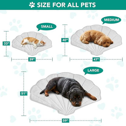 PetAmi Dog Cooling Mat, Sea Shell Shape, Reversible Cooling Nylon Blanket Soft Fleece Pet Pad for Dogs Cats, Summer All Season Use Q-Max>0.3, Small 33x39 in, Light Grey