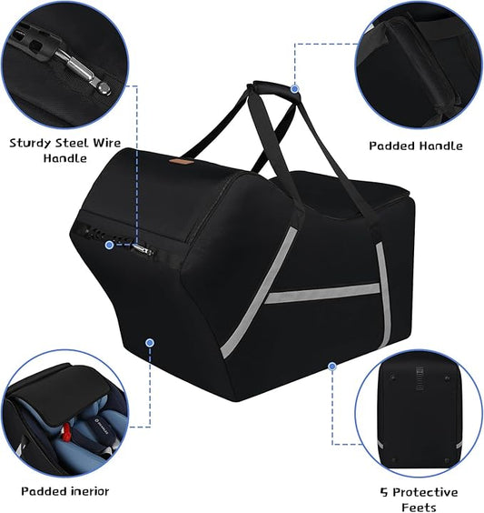 Infant Car Seat Travel Bag for Airplane Compatible with All Nuna Pipa Car Seat and Base,Chicco KeyFit 30 and Base, Padded Car Seat Bags for Air Travel,Car Seat Gate Check Bag with Side Pocket, Black