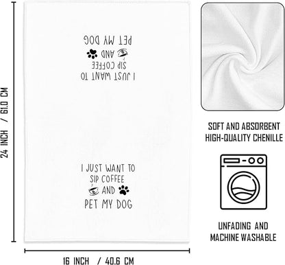 Funny Coffee Kitchen Towels 16x24 - Dog Kitchen Towels, Coffee Kitchen Decor, Coffee Towels Gifts for Coffee Bar, Funny Kitchen Decor, Dog Lovers Gifts, I Just Want to Sip Coffee and Pet My Dog