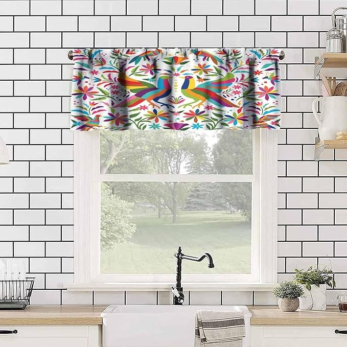 Mexico Valance Curtains Colorful Pigeons Pheasant Pattern Window Treatment Valances Short Curtains Rod Pocket Drape for Dining Room Home Kitchen Decor, 54x18inch