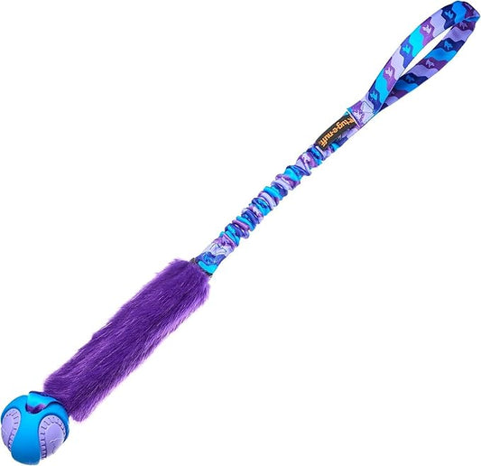 Tug-E-Nuff Fauxtastic PowerBall Bungee, Durable, Faux-Fur Fetch & Tug of War Dog Toy with Rubber Ball, Interactive Dog Tug Toys for Training Small, Medium, Large Dogs, 25 in, Purple Pattern