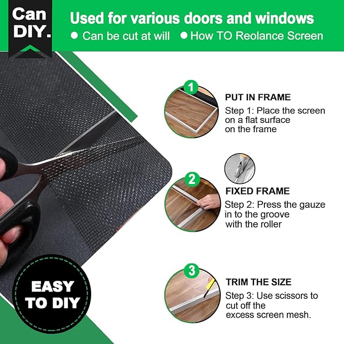 QWR Pet Proof Window Screen Replacement,39''x 360'' Heavy Duty High Hardness Vinyl Coated Wire-Like Mesh,Cat Resistant Screen Mesh for Sliding Door,Patio,Windows(Rolled Package Without Tool Kit)