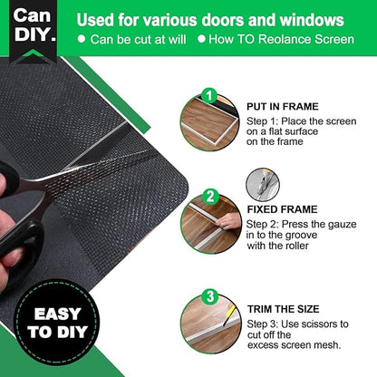 QWR Pet Proof Window Screen and Screen Door Replacement, 48"x 360" Upgraded Durable Thickened Vinyl Coated Wire-Like Mesh for Sliding Screen Door,Patio,Windows(Rolled Package Without Tool Kit)