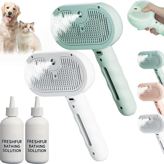 Shower Brush for Dogs, 3-in-1 Pet Grooming Brushes with Steam & Self-Cleaning Silicone Bristles