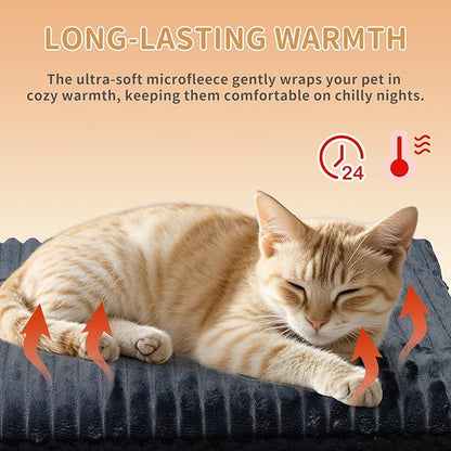 Self-Warming Cat Bed Pad 22 * 16 inch Self-Heating Cat Bed Mat Thermal Blanket for Indoor Cats & Small Dogs Stripes Gray