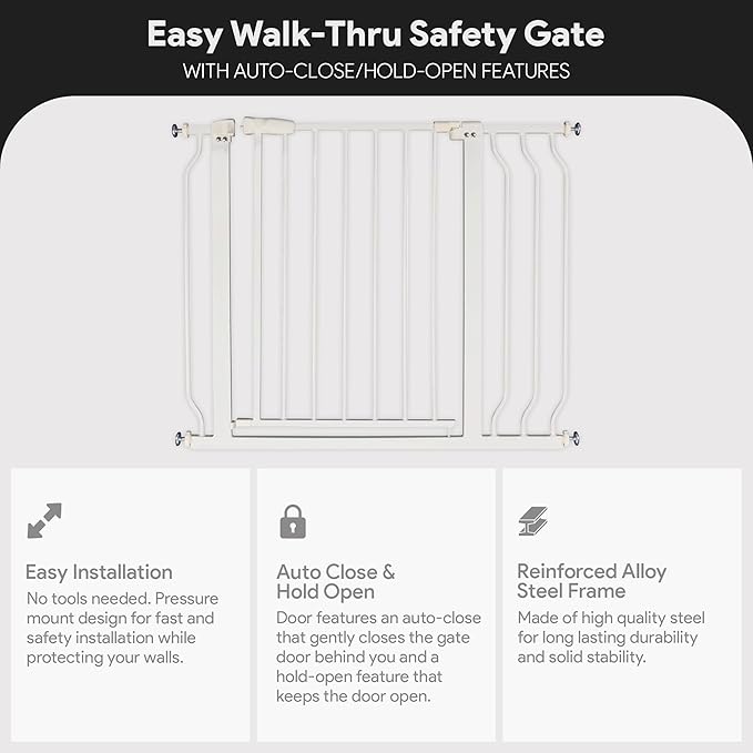 BalanceFrom Easy Walk-Thru Baby and Pet Safety Gate with Hold-Open and Auto-Close – Adjustable Steel Barrier for Stairs, Doorways, and Hallways, No Drilling Installation