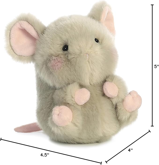 Aurora® Playful Rolly Pet™ Frisk Mouse™ Stuffed Animal - Compact Size for On-the-Go Fun - for Adults, Kids, Birthdays, and Anniversaries - Gray 5 Inches