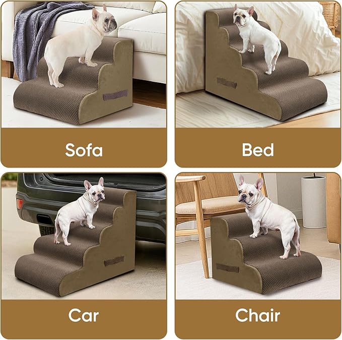 PAWSCART Pet Stairs for Dogs 5-Step, 22.8" H Pet Stairs for High Bed, Couch Sofa & Chair, 30D Material Soft Foam Dog Steps with Non-Slip Bottom Surface Removable Washable Cover, Brown