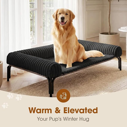 Elevated Dog Bed with Removable Bolster Cushion Mat, Raised Pet Cot for Medium Sized Dog with Breathable & Washable Mesh, Indoor & Outdoor Pet Hammock with Skid-Resistant Feet.