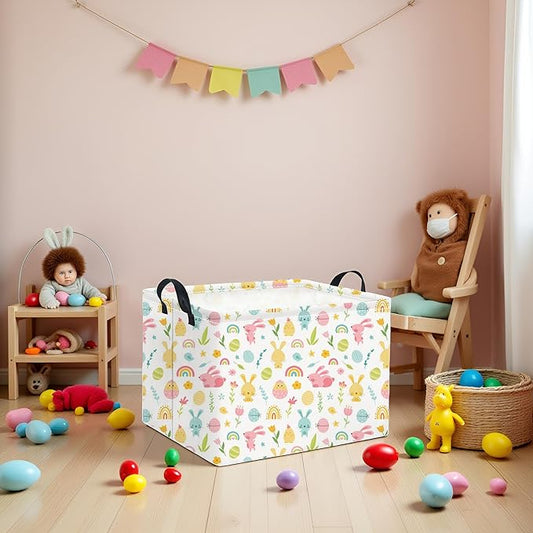 HIYAGON Rectangular Easter Basket for Kids Baby Easter Basket for Boys and Girls Cute Storage Organizer Bin Box Easter Room Decor(Easter Egg)