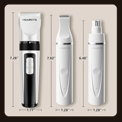 Dog Hair Clippers for Grooming Kit and Dog Paw Trimmer Nail Grinder for Grooming, Low Noise Rechargeable Cordless, Shaver Grooming Supplies for Pet Cats Dogs (White, White)