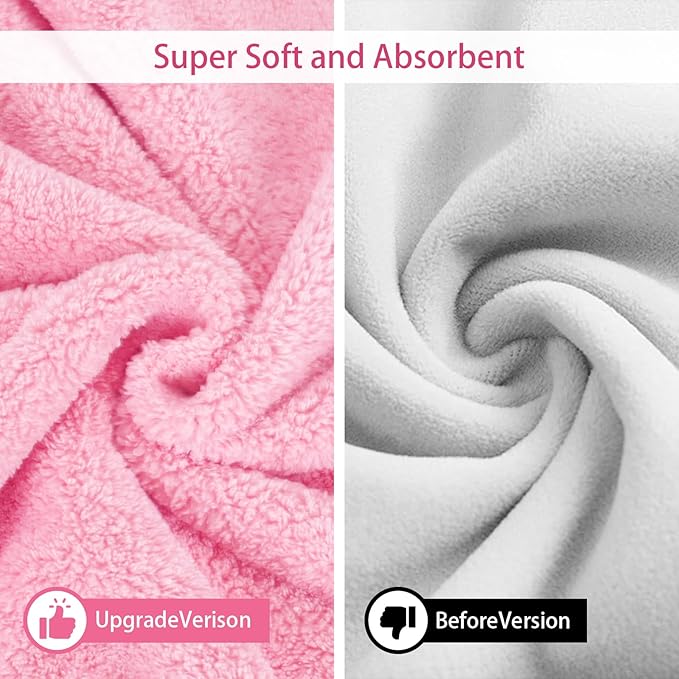 Pet Bathrobe Towel Dog Cat Drying Coat Super Absorbent Cute Dogs Bath Towel Hooded Robe Adjustable Collar & Belly Strap for XSmall to XLarge Pets (Pink, Medium)