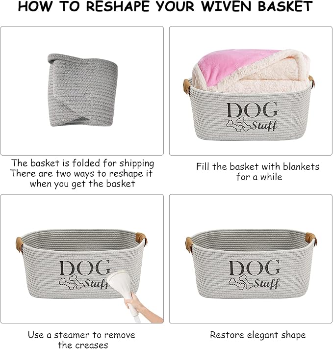 Geyecete Square Dog toy basket storage Cotton Rope Storage Basket Pet/Pet Toy And Accessory Storage Bin Doy Toy Box-Gray
