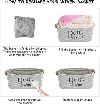 Geyecete Square Dog toy basket storage Cotton Rope Storage Basket Pet/Pet Toy And Accessory Storage Bin Doy Toy Box-Gray
