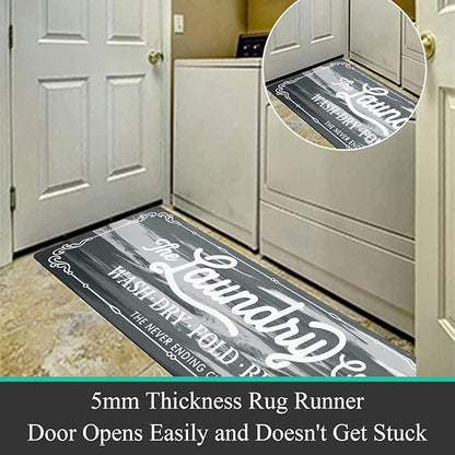 Pauwer Laundry Room Rug Runner 20"x60" Waterproof Rubber Laundry Mat Non Slip Kitchen Mats for Floor Washable Floor Mat Runner Rug for Farmhouse Mudroom Washroom Bathroom Decor