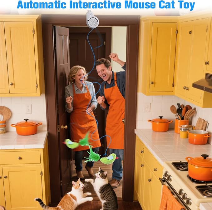 Interactive Cat Toys for Indoor Cats: Automatic Electric Flying Bird Feather & Mouse Wand, Rechargeable Electric Hanging Play Chase Exercise Moving Enrichment Toy for Bored Kittens and Adult Cats