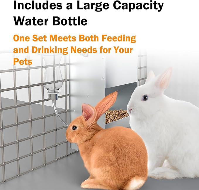 Metal Rabbit Feeder, 5-Pound Capacity Rabbit Feeder, Outdoor Small Animal Feeder for Rabbits, Chicks, Cats, Guinea Pigs, Free Large Capacity Small Animal Water Bottle