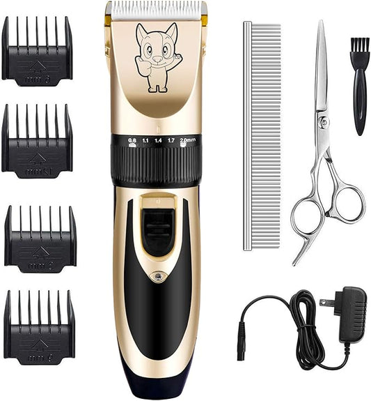 Highdas Dog Clippers for Grooming Rechargeable, Electric Dog Grooming Kit Clippers Low Noise, Cordless Quiet Dog Shaver, Pet Hair Trimmer Set for Dogs, Cats, Pets (Gold)