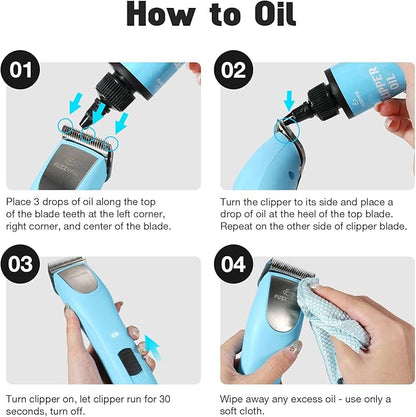 Professional Dog Clipper Oil for Grooming Blades, 2 Pack (2 x 120ml) Pet Lubricating Oil with Cleaning Brush Rust Protection