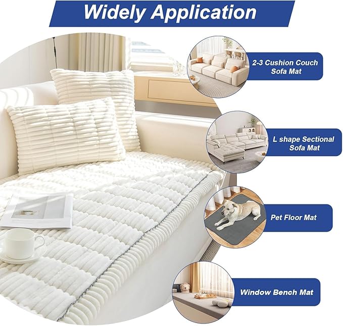 LiveGo Pet Couch Cover Dogs Washable Non-Slip Couch Protector Pet Friendly Dog Mat for Couches and Sofas (Milky White, 70x150 cm/27.6x59.06 in)