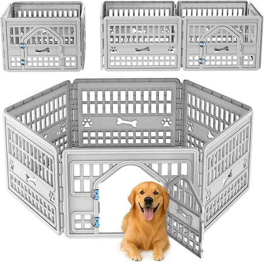 DRATO Dog Pet Playpen Gate for Dogs Cats Safe Secure Indoor Outdoor Pet Fence with Gate Easy to Clean Keep Pets Secure (Gray, 67.24 * 67.24 * 23.7, 6)