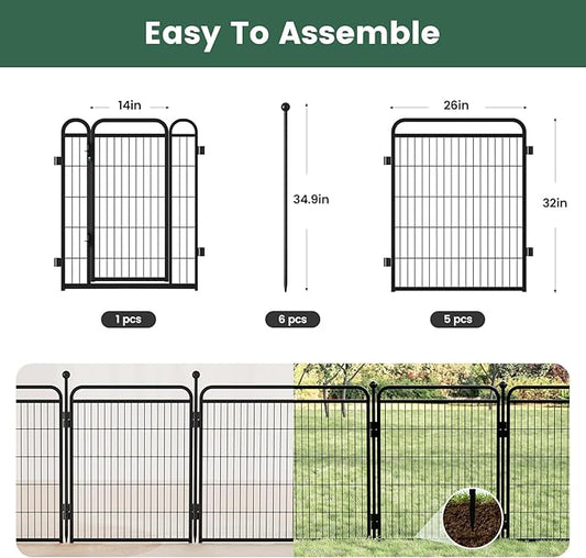 Gardner Pet Dog Playpens, 32" H 6 Panels Dog Pen Outdoor/Indoor Dog Fence Exercise Pen for Small/Medium/Large Dogs, Foldable Pet Play Yard Gate with Gravity Automatic Lock, Pet Playpen, Black