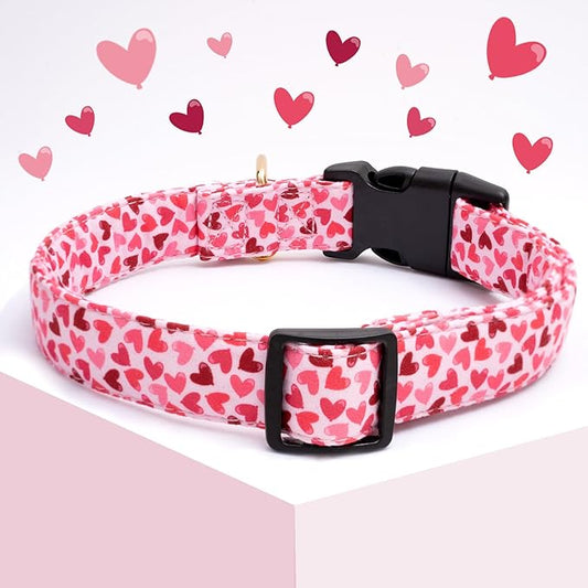 Faygarsle Valentine's Day Dog Collar Cute Loving Heart Printed Collar for Dogs for Small Medium Large Dogs Pink Cotton Collar for Girl and Boy Dogs XS