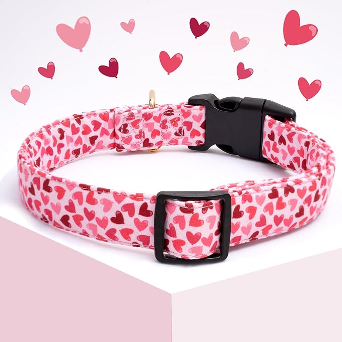 Faygarsle Valentine's Day Dog Collar - Cute Loving Heart Printed for Small Medium Large Dogs - Pink Cotton Collar for Girl and Boy Dogs L