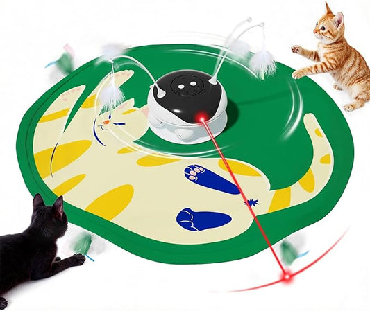 Gardner Pet Cat Toys Chargeable,5in1 Hide and Seek Automatic Interactive cat Toy, Chirping Moving Ambush Feather, Track Balls,Indoor Exercise Kicker 24 inch Cover for All Breeds,Cat Pattern