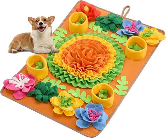 Avont Snuffle Mat for Dogs, Sniff Activity Interactive Sniffing Feeding Puzzle Slow Feeder for Puppies Cats Pets, Stress Relief Foraging Skills Brain Stimulation Enrichment -Floral