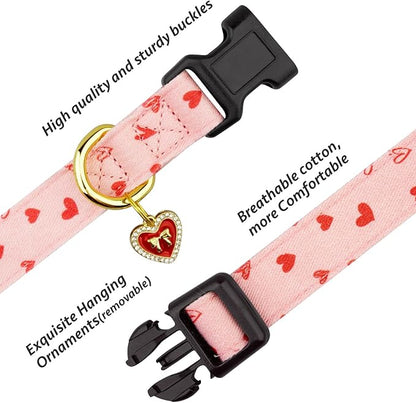 Cotton Handmade Dog Collar Cute and Distinctive Patterns Pink Strawberries with Pendant for Girl Boy Dogs Collars S