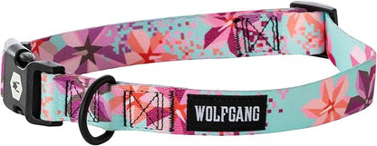 Wolfgang Heavy Duty, Adjustable Dog Collar with Quick Release Nylon Buckle for Walking & Training, DigiFloral Print, Small