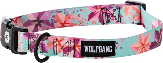 Wolfgang Heavy Duty, Adjustable Dog Collar with Quick Release Nylon Buckle for Walking & Training, DigiFloral Print, Small