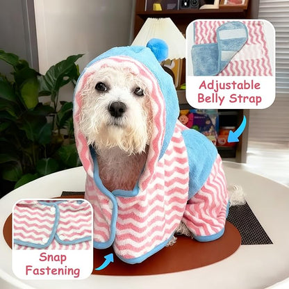 Color Block Absorbent Pet Bathrobe, Soft Bath Towels Hooded Robe for Dogs and Large Cats, Puppy Washable Adjustable Belly Strap Fast Drying Coat, 1 Piece