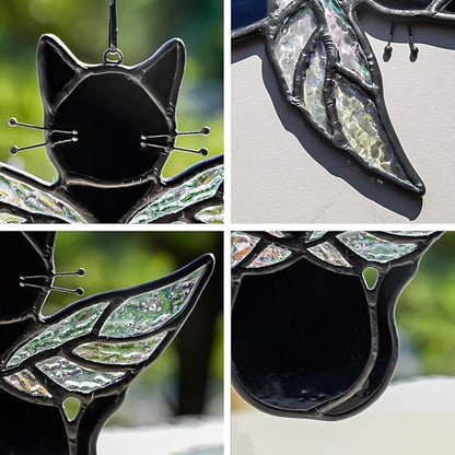 Black Angel Cat Memorial Gifts for Cat Lover,Stained Glass Window Hanging,Angel Wing Black Cats Suncatcher Decor,Cats Death Sympathy Gifts for Women,Daughter,Mothers Day,Christmas