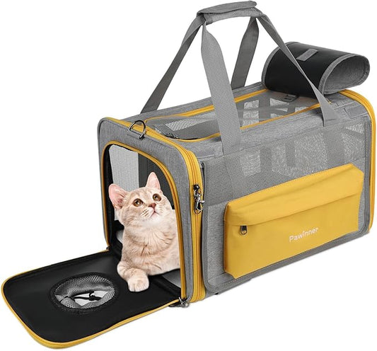Pawinner Cat Carriers, 17.7"x13"x13" Collapsible Pets Travel Carriers Dog Carrier Pet Carrier(Up to 20lbs), Waterproof Airline Approved Soft Sided, Car Travel Portable Bag for Big Cats/Small Dogs
