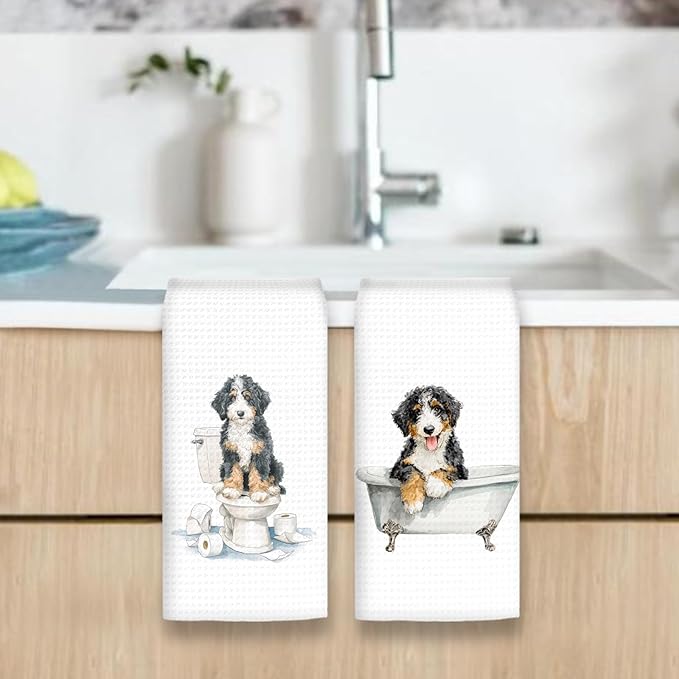 Funny Bernedoodle Dog Hand Towels Set of 2, Gifts for Bernedoodle Dog Owners Lovers, Cute Puppy Pet Decor for Bathroom, Funny Pet Lovers Gifts Toilet Hand Towels for Bathroom Washroom,16x24In
